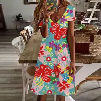 Летняя мода женское платье с V-образным вырезом и коротким рукавом, светло-фиолетовое платье с принтом роз, сексуальное платье XS фиолетовый