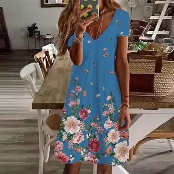 Летняя мода женское платье с V-образным вырезом и коротким рукавом зеленое и красивое с принтом хризантем сексуальное платье XS белый
