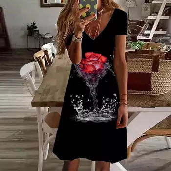 Летняя мода женское платье с V-образным вырезом и коротким рукавом, светло-голубое платье с принтом дельфинов, сексуальное платье XS красный