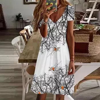 Летняя мода женское платье с V-образным вырезом и коротким рукавом в форме сердца с принтом роз сексуальное платье XS синий