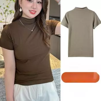 Летняя модальная полуводолазка большого размера с короткими рукавами женская внутренняя облегающая футболка топ нишевый дизайн модная одежда S