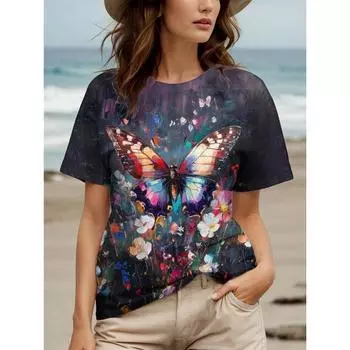 Летняя модная детская футболка с красивыми цветами, стильный повседневный принт, короткий рукав, круглый вырез, топы с круглым вырезом 100