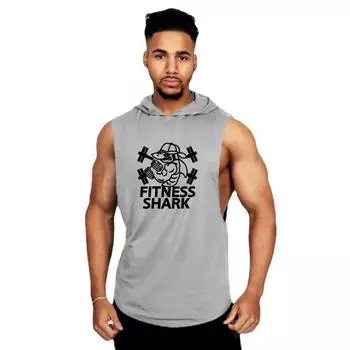 Летняя модная дышащая рубашка без рукавов с крутым принтом для занятий спортом, бодибилдингом, фитнесом, баскетболом, без рукавов и толстовкой M серый