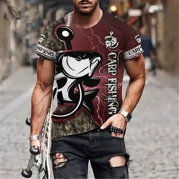 Летняя модная футболка с 3D принтом для рыбалки на открытом воздухе, Европа и Америка, повседневные мужские футболки в уличном стиле в стиле ретро с круглым вырезом и короткими рукавами S