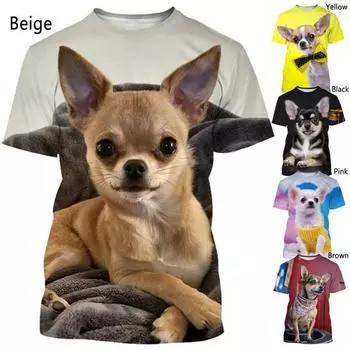 Летняя модная футболка с 3D принтом в виде животных, собак, чихуахуа, мужская и женская, повседневная, с короткими рукавами, милая рубашка для собак, рубашка L дубильная кора
