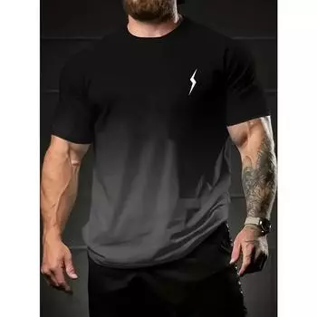 Летняя модная футболка с круглым вырезом и коротким рукавом - яркий графический принт Thunder, градиентный цвет, мягкая, повседневный топ для отдыха для мужчин S серый