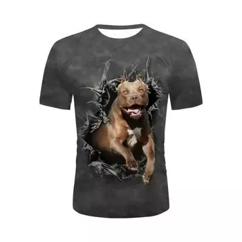 Летняя модная футболка с круглым вырезом и коротким рукавом с 3D-принтом в виде собаки, новый эластичный удобный повседневный спортивный топ для активного отдыха S