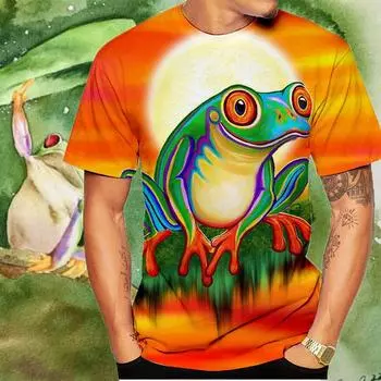 Летняя модная футболка с забавными животными для мужчин и женщин, красочная забавная футболка с 3D принтом лягушки, повседневная футболка в стиле хип-хоп с коротким рукавом S серый