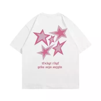 Летняя модная футболка, свободные топы со звездным принтом, хип-хоп, уличная одежда, свободные короткие рукава, женская футболка из цельного хлопка XS