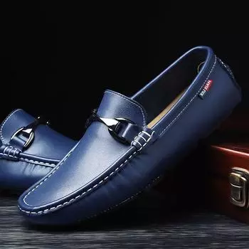 Летняя модная кожаная обувь, мужские мокасины, дышащие мужские повседневные туфли для вождения, мужские мокасины, слипоны на плоской подошве, минималистичные мужские туфли 38 чёрный