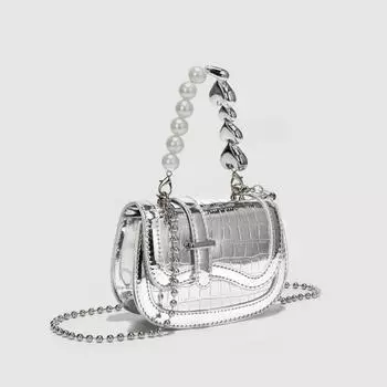 Летняя модная мини-сумка Niche Pearl Chain Crossbody Silver серебряный