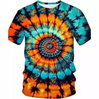 Летняя модная мужская футболка с 3D-цифровой печатью Color Vortex, повседневная свободная футболка с круглым вырезом и коротким рукавом, мужская S