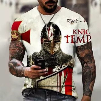 Летняя модная мужская футболка с 3D принтом тамплиеров, уличная футболка с крестом в стиле Харадзюку для мужчин, футболка большого размера с короткими рукавами, винтажный топ XXS