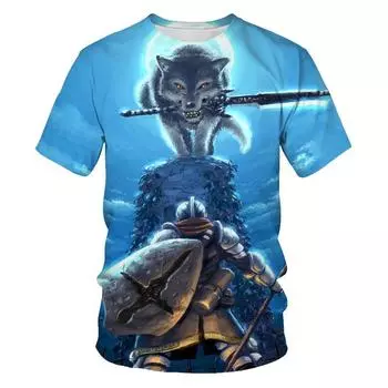 Летняя модная мужская футболка с изображением волка с коротким рукавом и 3D-цифровой печатью, модная персонализированная мужская одежда, футболки мужские S