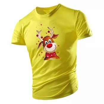 Летняя модная мужская футболка с круглым вырезом в спортивном стиле, свободная, удобная, повседневная, милая, с принтом рождественского оленя, с короткими рукавами, футболки, топы S белый