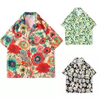 Летняя модная мужская гавайская рубашка, мужские пляжные шорты с цветочным принтом, рубашка с рукавами M темно-зеленого