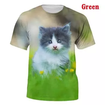 Летняя модная мужская и женская новая футболка с 3D животным милым котенком и принтом для пары, повседневная футболка с короткими рукавами