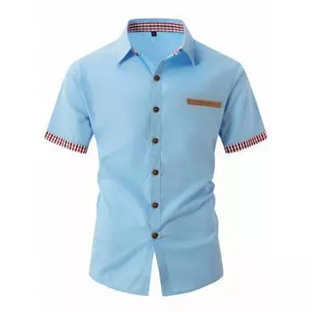 Летняя модная мужская клетчатая рубашка с цветными блоками и короткими рукавами, деловая, утягивающая, повседневная, рубашки с короткими рукавами S белый