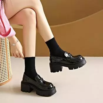 Летняя модная новая однотонная женская обувь с круглым носком на толстом каблуке, удобные и элегантные нескользящие туфли на высоком каблуке (нет):689 35