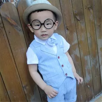 Летняя модная официальная одежда для маленьких мальчиков, жилет + галстук + шорты, детские костюмы из 3 предметов для свадебной вечеринки 100 серый