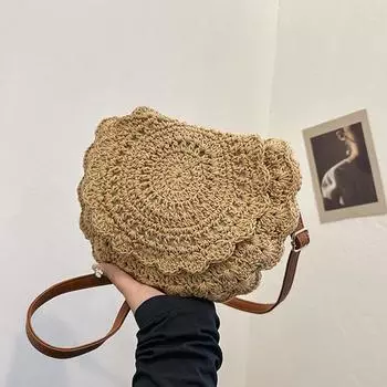 Летняя модная плетеная изысканная сумочка модная и простая вязаная сумка-седло для женщин пляжный отдых 24x2x19cm бежевый