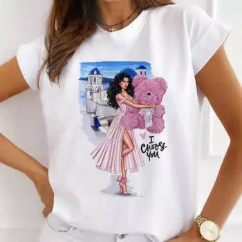 Летняя модная повседневная базовая рубашка для девочек с принтом, свободные футболки из чистого хлопка с короткими рукавами, женские XL