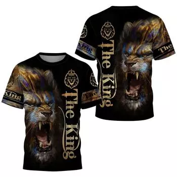 Летняя модная повседневная мужская футболка с круглым вырезом, спортивная и фитнес-дышащая, крутая мужская футболка с 3D принтом льва и коротким рукавом XXS