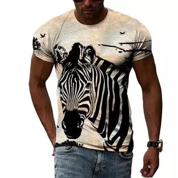 Летняя модная повседневная мужская футболка с круглым вырезом в уличном стиле с 3D-принтом в виде зебры Футболки мужские S