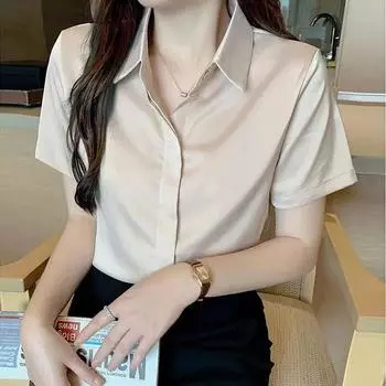 Летняя модная повседневная рубашка свободного кроя, однотонная профессиональная белая рубашка с короткими рукавами, женские блузки и рубашки S белый