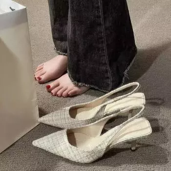 Летняя модная повседневная женская обувь на шпильке с острым носком, новые пикантные элегантные банкетные удобные дышащие туфли Baotou на высоком каблуке 35 бежевый