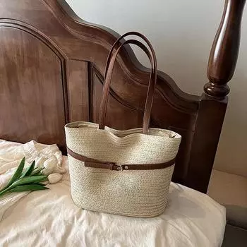 Летняя модная простая и вместительная сумка-тоут на одно плечо в стиле морского отпуска белый