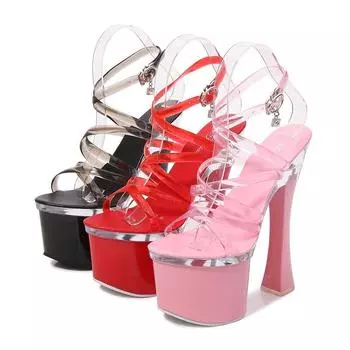 Летняя модная прозрачная женская обувь на очень высоком каблуке, женские непромокаемые сандалии на толстом каблуке и пайетках, пикантные сандалии на платформе LFD 34 чёрный