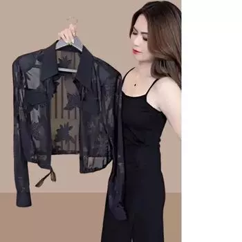 Летняя модная солнцезащитная одежда женская тонкая дышащая свободная куртка высококачественная солнцезащитная одежда рубашка 3XL чёрный