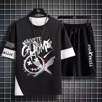 Летняя модная спортивная одежда для мужчин, комплект из футболки с коротким рукавом и шорт S