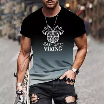Летняя модная стильная футболка с графическим принтом викингов, мужская одежда, повседневные футболки Harajuku с круглым вырезом, большие футболки, топы XS
