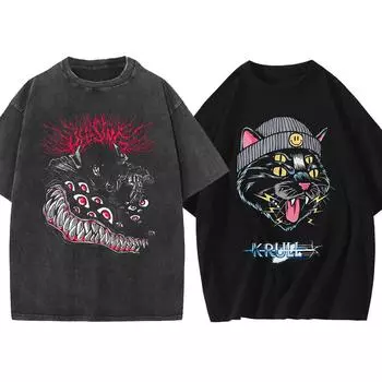 Летняя модная стираная футболка мужская уличная футболка с принтом Harajuku хлопковая повседневная футболка с коротким рукавом S