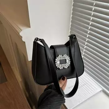 Летняя модная сумка подмышкой женская 2024 новая модная нишевая персонализированная сумка-багет повседневная сумка-мессенджер через плечо чёрный