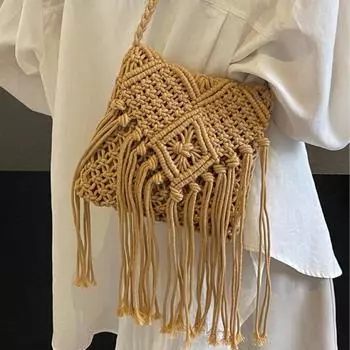 Летняя модная сумка с бахромой и плетением в стиле бохо, сумка через плечо для отдыха на море розовый