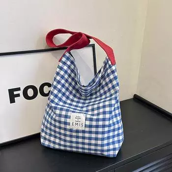 Летняя модная свежая большая вместительная сумка-тоут для женщин 2024 года, популярная новая клетчатая сумка через плечо чёрный