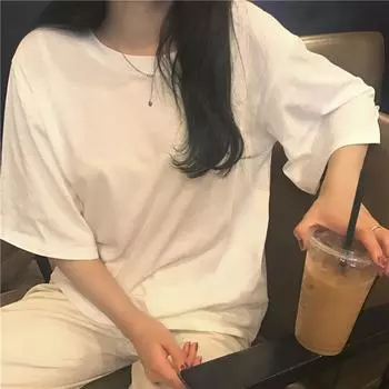 Летняя модная свободная хлопковая футболка с коротким рукавом, женские топы, однотонная футболка с круглым вырезом больших размеров для женщин, элегантная простая женская белая футболка 25900 S белый