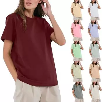 Летняя модная тенденция, новая женская модная повседневная футболка с коротким рукавом и круглым вырезом S чёрный