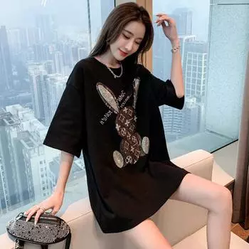 Летняя модная тяжелая индустрия Hot Diamond в длинной футболке с пятью рукавами, женская свободная блузка больших размеров M