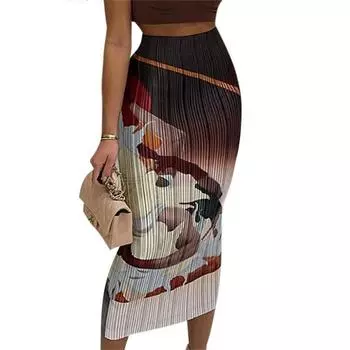 Летняя модная юбка, новая сексуальная юбка с принтом в полоску, женская облегающая юбка с запахом и эластичной талией, длинная юбка S
