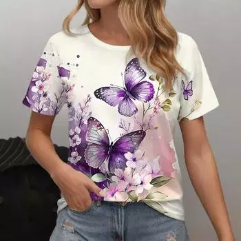 Летняя модная женская блузка с круглым вырезом и коротким рукавом S