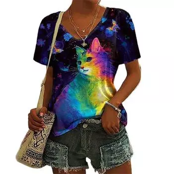 Летняя модная женская футболка с цифровым 3D карманным принтом и короткими рукавами, повседневные топы, футболка Harajuku, винтажный пуловер S