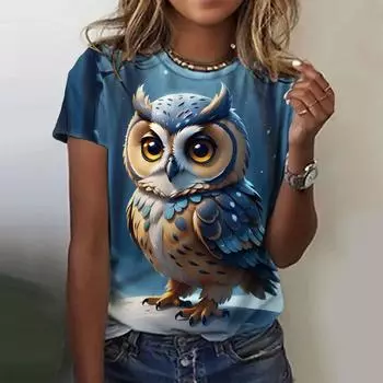 Летняя модная женская футболка с милым принтом совы, женская футболка Harajuku с коротким рукавом, белая, большого размера, женская футболка 3XL