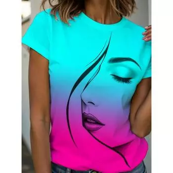 Летняя модная женская футболка Y2K с абстрактным графическим принтом, стильная классическая футболка с коротким рукавом и круглым вырезом, обычные топы с круглым вырезом S