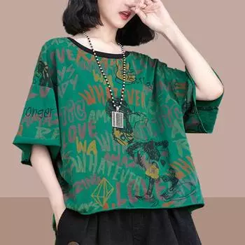Летняя модная женская хлопковая футболка с коротким рукавом, корейский стиль, свободный топ для молодежного образа M зелёный