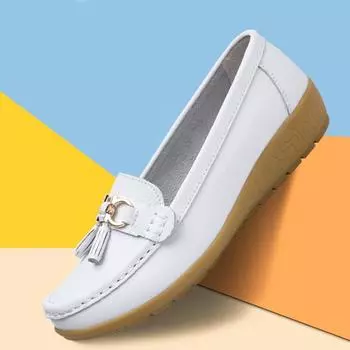 Летняя модная женская кожаная обувь, рабочие повседневные лоферы, обувь для медсестры, обувь для мам 35 белый