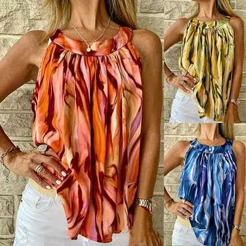 Летняя модная женская одежда без рукавов с круглым вырезом на одной пуговице и принтом S красный